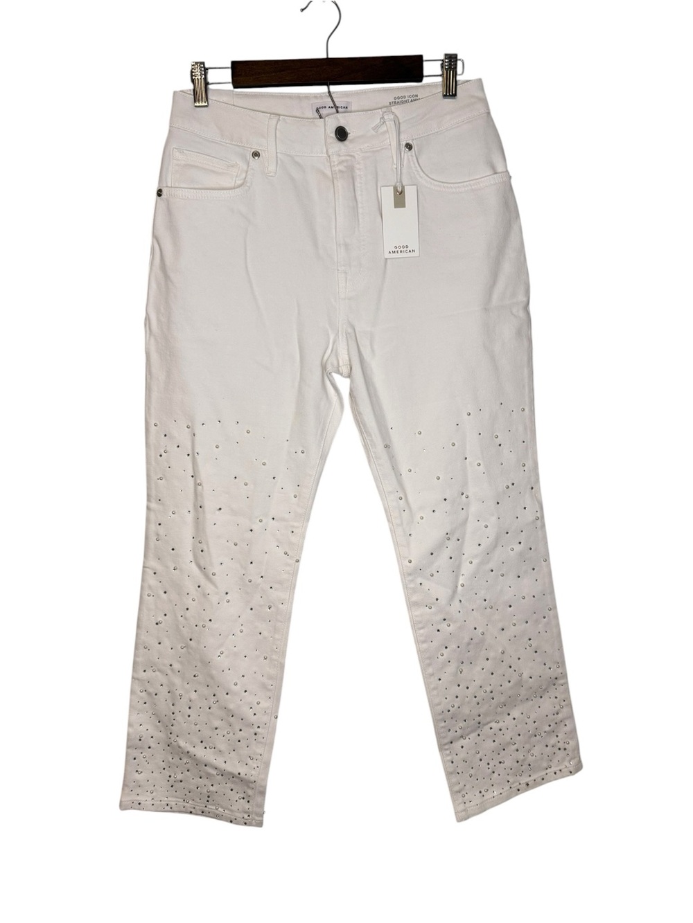 Good American Good Icon Straight Ankle Jeans White Size 8 NWT - Picture 6 of 11